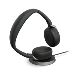 Jabra Evolve2 65 Flex MS Stereo Link380c Belaidės ausinės Bluetooth, USB-C, Wireless Charging, Juoda