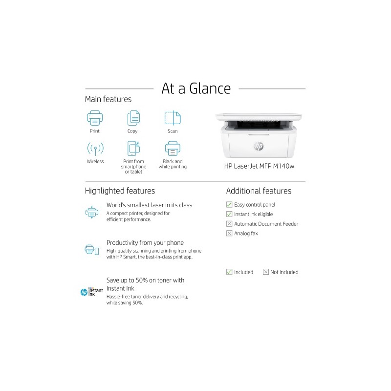 HP LaserJet MFP M140w Spausdintuvas lazerinis nespalvotas MFP A4 20 ppm USB Wi-Fi Bluetooth