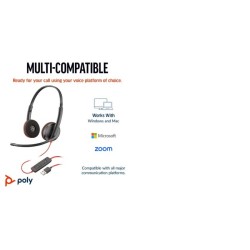 Poly Blackwire 3220 Stereo Laidinės ausinės, USB-C, USB-C/A Adapter, Juoda