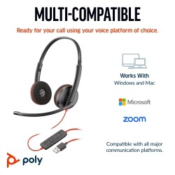 Poly Blackwire 3220 Stereo Laidinės ausinės, USB-C, USB-C/A Adapter, Juoda