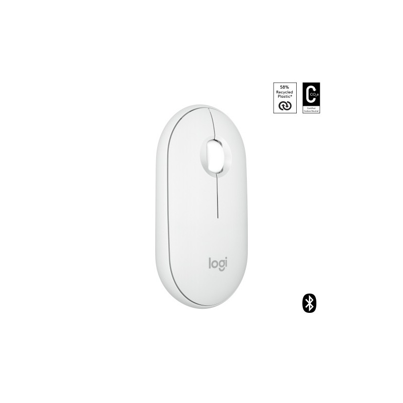 Logitech Pebble 2 M350s Belaidė pelė, RF Wireless + Bluetooth, 4000 DPI, Tonal White