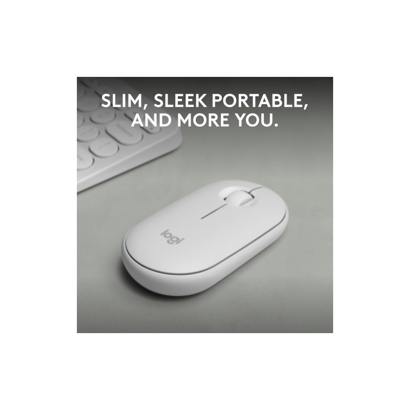 Logitech Pebble 2 M350s Belaidė pelė, RF Wireless + Bluetooth, 4000 DPI, Tonal White