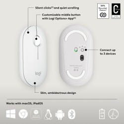 Logitech Pebble 2 M350s Belaidė pelė, RF Wireless + Bluetooth, 4000 DPI, Tonal White