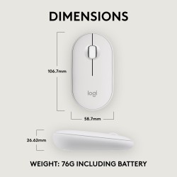 Logitech Pebble 2 M350s Belaidė pelė, RF Wireless + Bluetooth, 4000 DPI, Tonal White