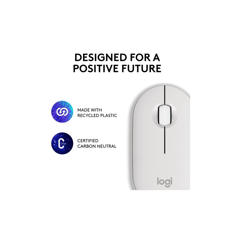 Logitech Pebble 2 M350s Belaidė pelė, RF Wireless + Bluetooth, 4000 DPI, Tonal White