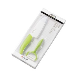 Kyocera FK140CP10NGR SANTOKU KNIFE & PEELER Rinkinys, peilis (14 cm ašmenys) ir skustukas, Žalia