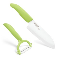 Kyocera FK140CP10NGR SANTOKU KNIFE & PEELER Rinkinys, peilis (14 cm ašmenys) ir skustukas, Žalia