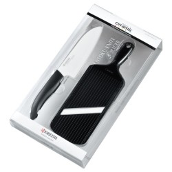 Kyocera FK-140WH-BK+CSN-202-BK SANTOKU KNIFE & SLICER Rinkinys, peilis 14cm ašmenys+pjaustyklė Juoda