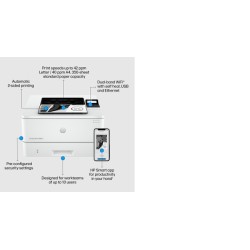 HP LaserJet Pro 4002dw Spausdintuvas lazerinis nespalvotas A4 40ppm USB Wi-Fi Ethernet LAN Bluetooth