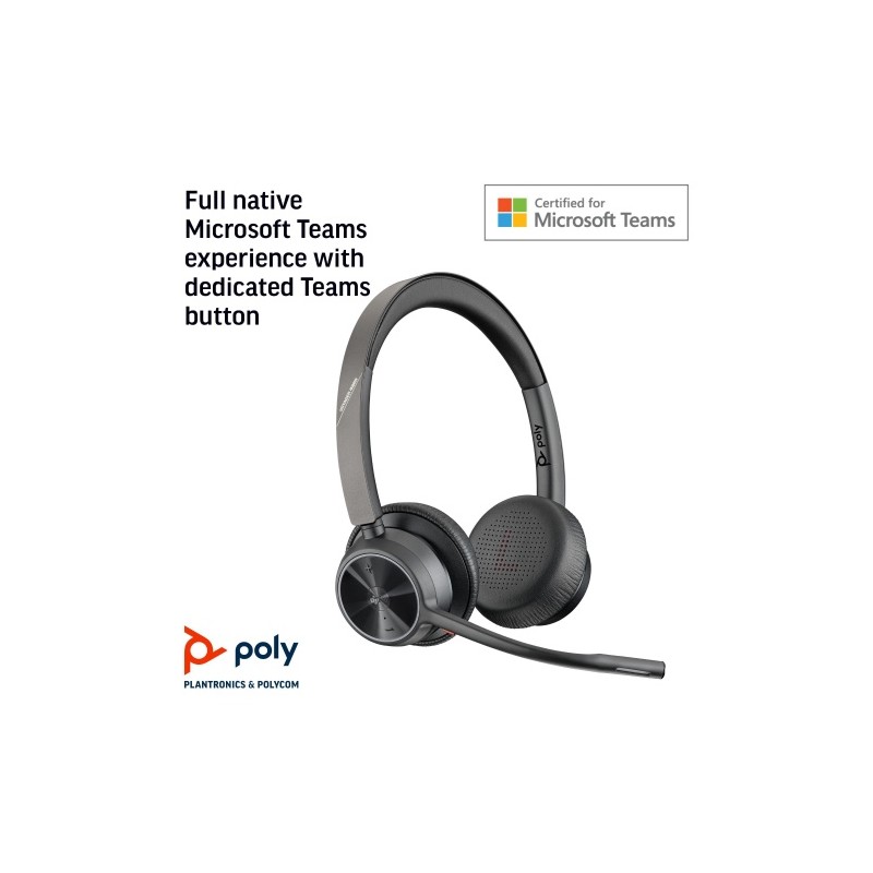 Poly Voyager 4320 MS Teams Belaidės ausinės, Bluetooth, USB-A, +BT700 dongle, Juoda