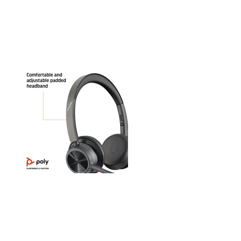 Poly Voyager 4320 MS Teams Belaidės ausinės, Bluetooth, USB-A, +BT700 dongle, Juoda