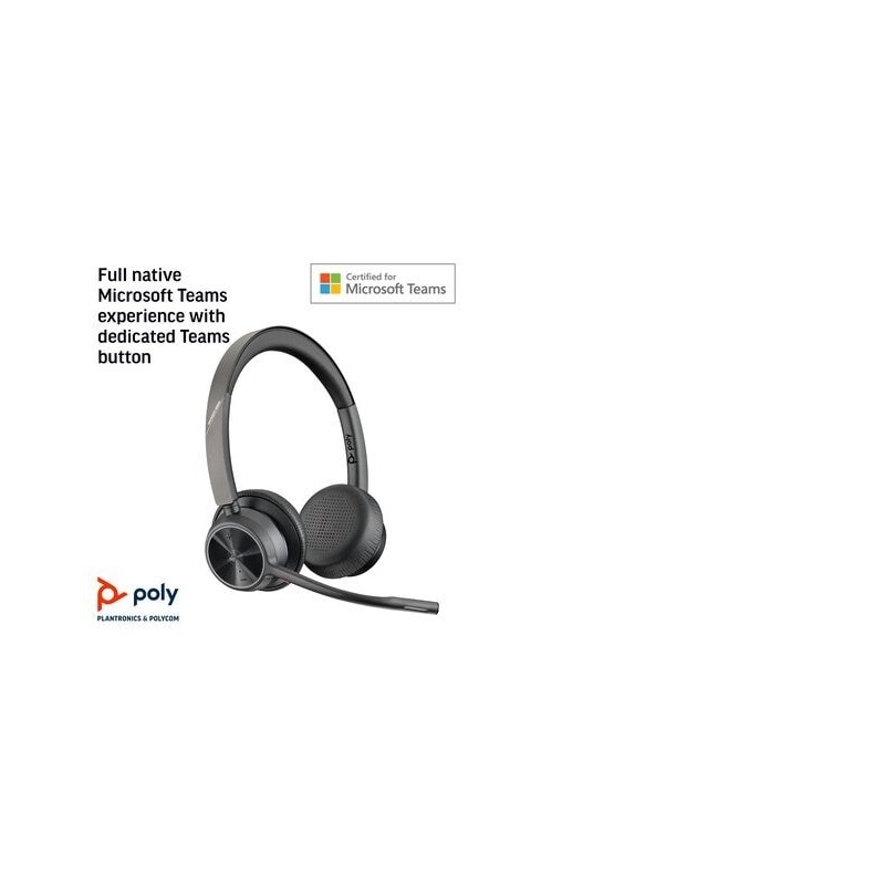 Poly Voyager 4320 MS Teams Belaidės ausinės, Bluetooth, USB-A, +BT700 dongle, Juoda