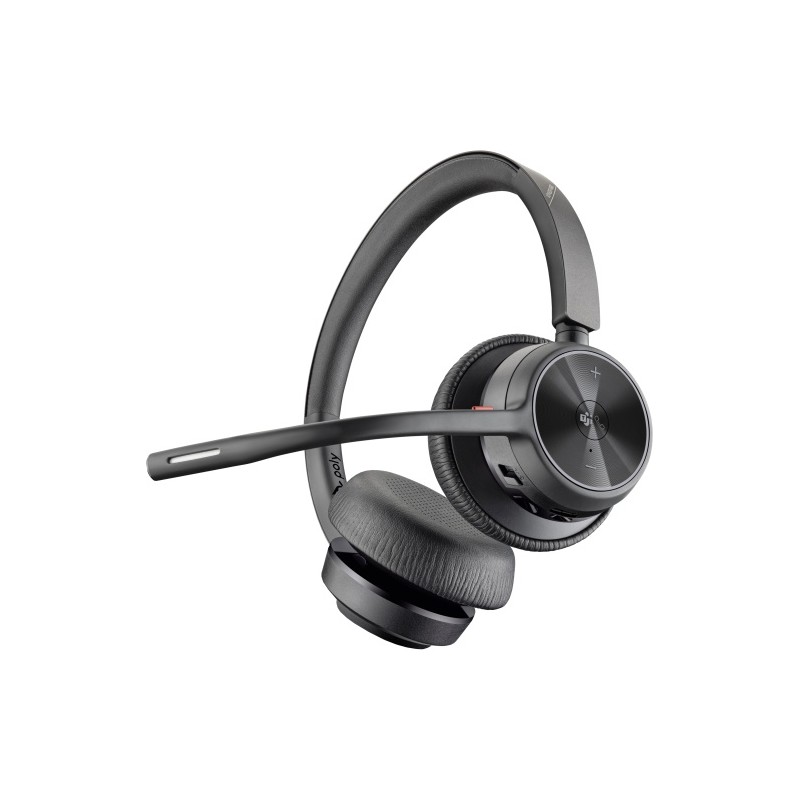 Poly Voyager 4320 MS Teams Belaidės ausinės, Bluetooth, USB-C, +BT700 dongle, +Charging Stand, Juoda