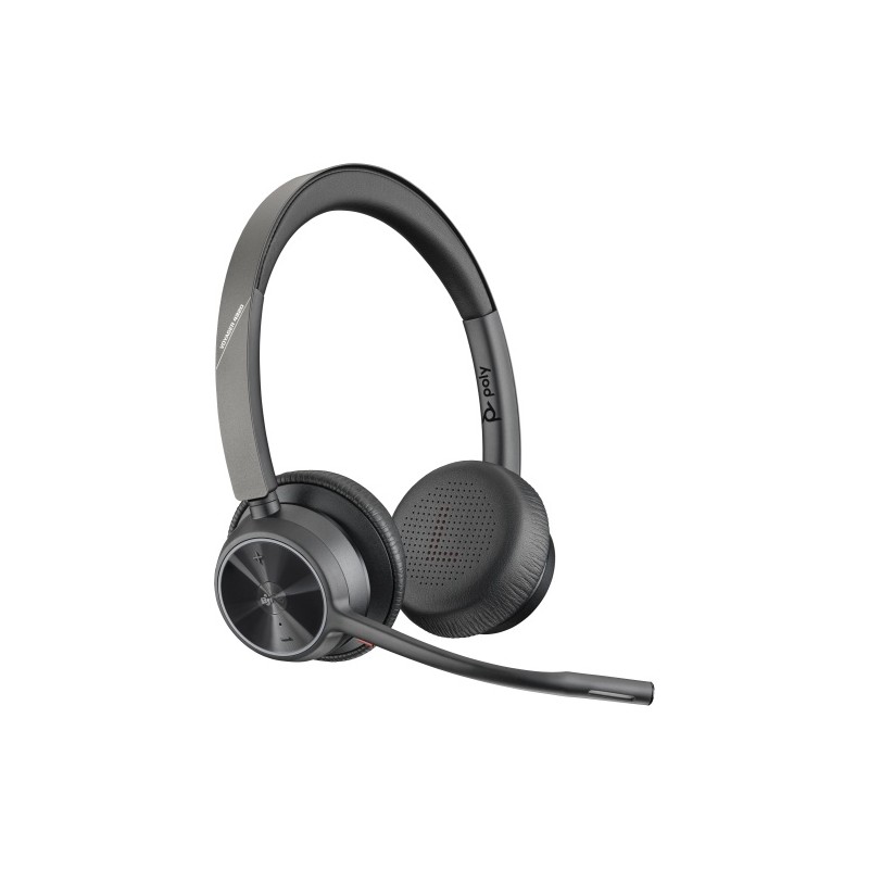 Poly Voyager 4320 MS Teams Belaidės ausinės, Bluetooth, USB-C, +BT700 dongle, +Charging Stand, Juoda