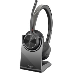 Poly Voyager 4320 MS Teams Belaidės ausinės, Bluetooth, USB-C, +BT700 dongle, +Charging Stand, Juoda