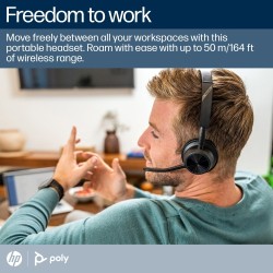 Poly Voyager 4320 MS Teams Belaidės ausinės, Bluetooth, USB-C, +BT700 dongle, +Charging Stand, Juoda