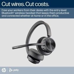 Poly Voyager 4320 MS Teams Belaidės ausinės, Bluetooth, USB-C, +BT700 dongle, +Charging Stand, Juoda
