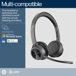 Poly Voyager 4320 MS Teams Belaidės ausinės, Bluetooth, USB-C, +BT700 dongle, +Charging Stand, Juoda