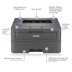 Brother HL-L2445DW Spausdintuvas lazerinis nespalvotas A4 32 ppm USB Wi-Fi Ethernet LAN