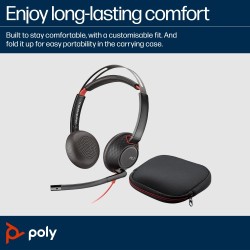 Poly Blackwire 5220 Stereo Laidinės ausinės, USB-C, 3.5mm, USB-C/A Adapter, Juoda