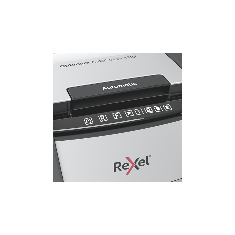 Rexel Optimum AutoFeed+ 130X Dokumentų naikiklis, Cross shredding, 4x28 mm, 55 dB, P-4, 44 L, Juoda