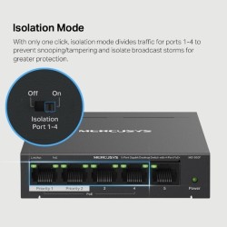 Mercusys MS105GP 5-Port Gigabit Desktop Šakotuvas su 4-Port PoE+