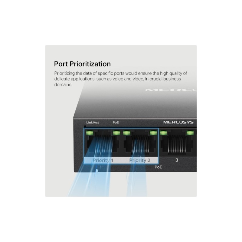 Mercusys MS105GP 5-Port Gigabit Desktop Šakotuvas su 4-Port PoE+