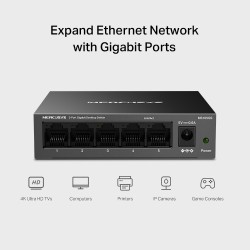 Mercusys MS105GS 5-Port Gigabit Desktop Šakotuvas