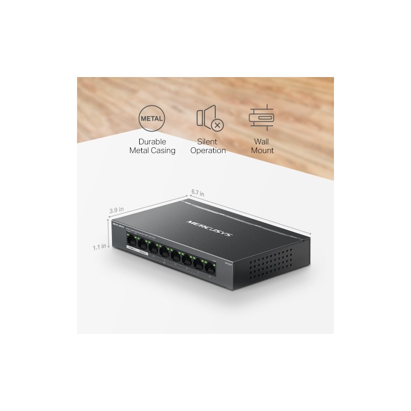 Mercusys MS108GP 8-Port Gigabit Desktop Šakotuvas su 7-Port PoE+