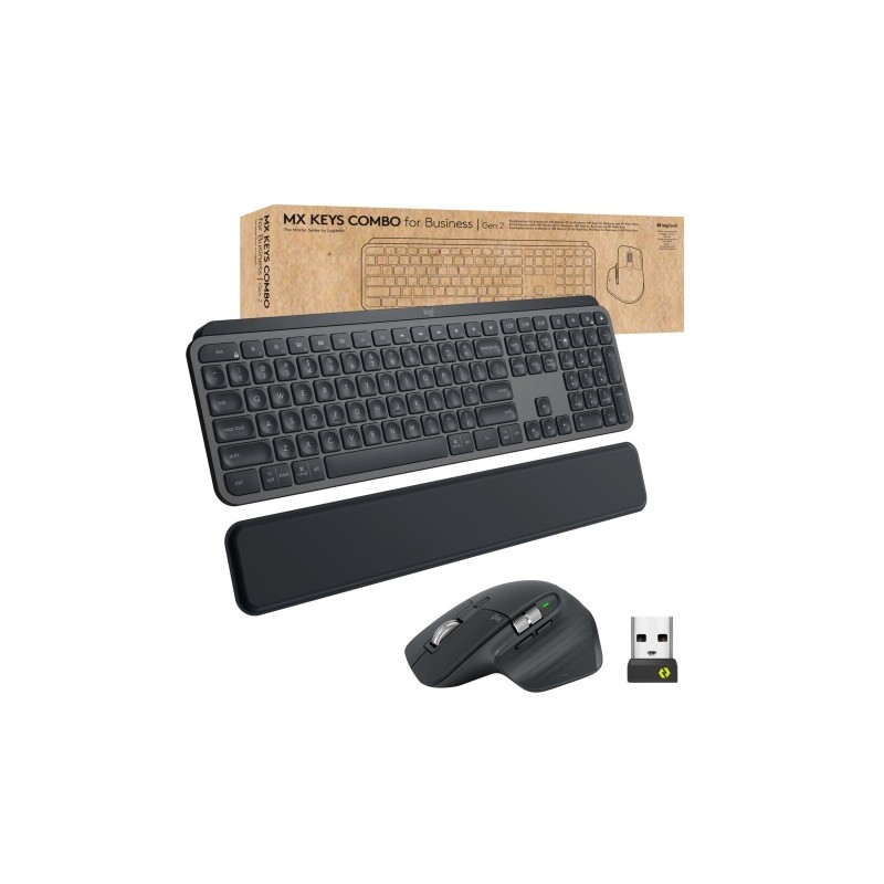 Logitech MX Keys Combo for Business Gen 2 Belaidė klaviatūra + pelė +Atrama riešui, US Int, Graphite