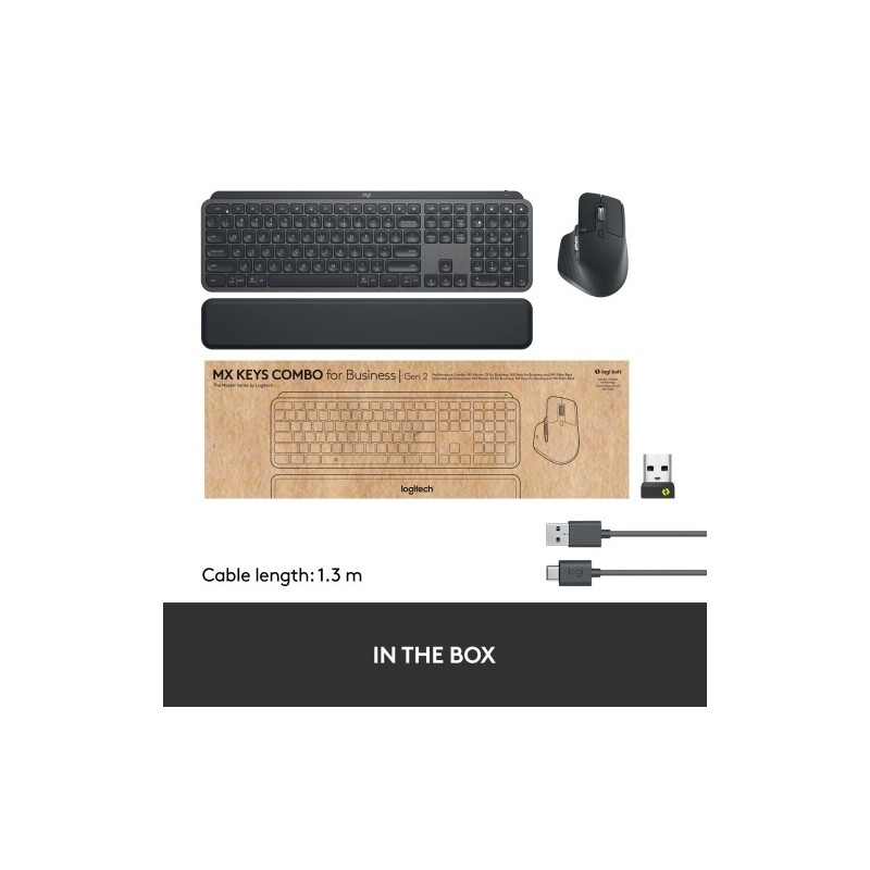 Logitech MX Keys Combo for Business Gen 2 Belaidė klaviatūra + pelė +Atrama riešui, US Int, Graphite