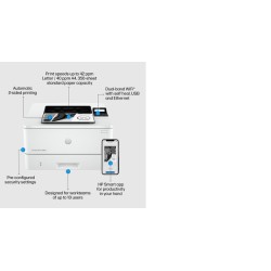 HP LaserJet Pro 4002dn Spausdintuvas lazerinis nespalvotas A4 40 ppm USB Ethernet LAN
