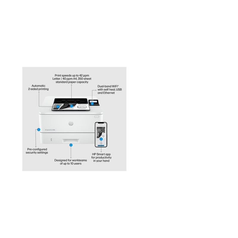 HP LaserJet Pro 4002dn Spausdintuvas lazerinis nespalvotas A4 40 ppm USB Ethernet LAN