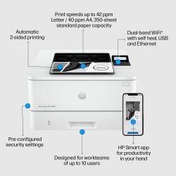HP LaserJet Pro 4002dn Spausdintuvas lazerinis nespalvotas A4 40 ppm USB Ethernet LAN