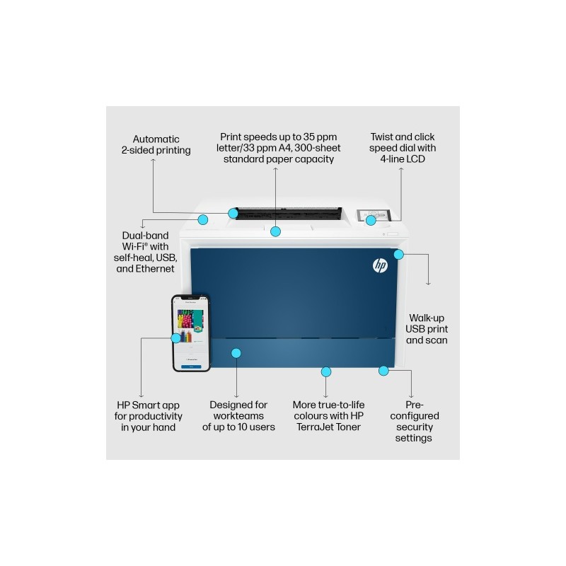 HP Color LaserJet Pro 4202dw Spausdintuvas lazerinis spalvotas A4 33 ppm USB Wi-Fi Ethernet LAN BT
