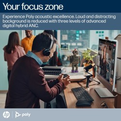 Poly Voyager Focus 2 MS Teams Belaidės ausinės, Bluetooth, USB-C/A Adapter, Charging stand, Juoda