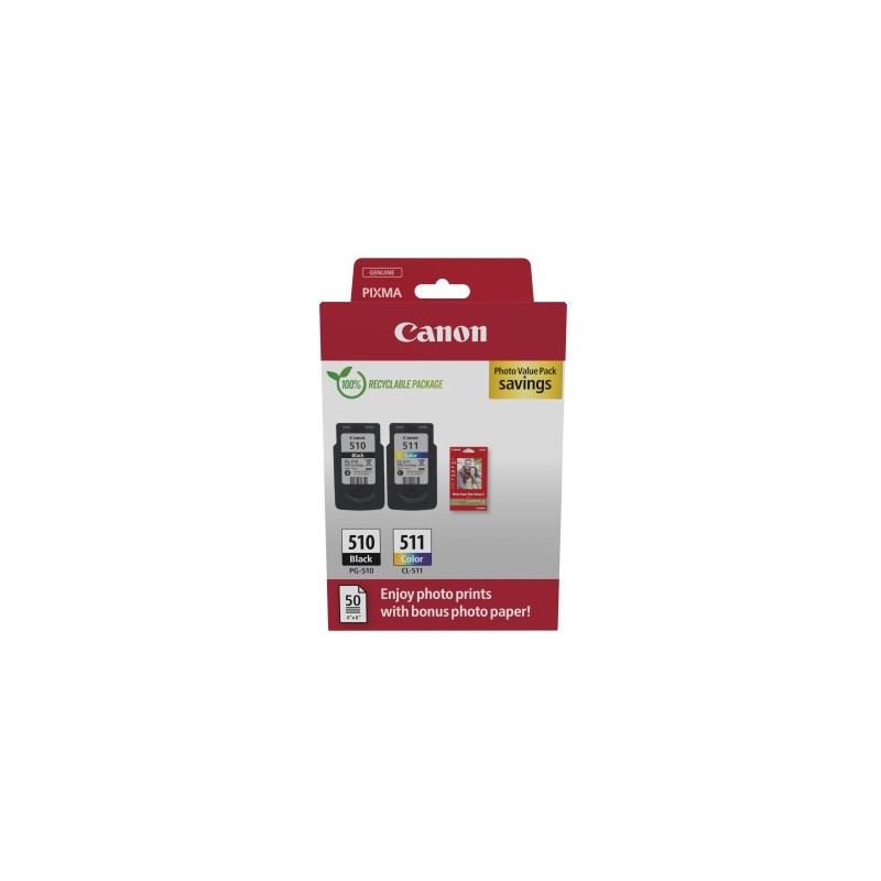 Canon PG-510/CL-511 (2970B017) Photo value pack Rašalinių kasečių komplektas, BK/CMY