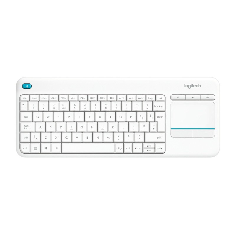 Logitech K400 Plus Touch Belaidė klaviatūra, RF Wireless, US, Balta (SPEC)