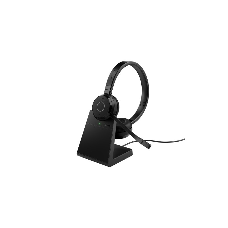 Jabra Evolve 65 TE UC Stereo Link390a Belaidės ausinės, Bluetooth, USB-A, Charging Stand, Juoda