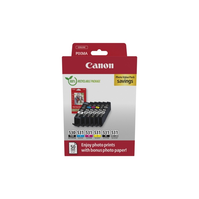 Canon PGI-530PGBK/CLI-531 (6117C004) Photo value pack Rašalinių kasečių komplektas, PGBK/C/M/Y/BK/GY