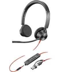 POLY Blackwire 3325 Stereo Laidinės ausinės, 3.5mm jack, USB-C/A Adapter, Juoda