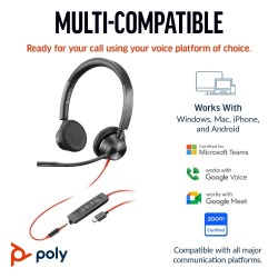 POLY Blackwire 3325 Stereo Laidinės ausinės, 3.5mm jack, USB-C/A Adapter, Juoda