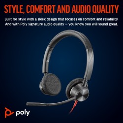 POLY Blackwire 3325 Stereo Laidinės ausinės, 3.5mm jack, USB-C/A Adapter, Juoda
