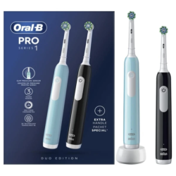 Oral-B Pro Series 1 DUO Edition Elektrinis dantų šepetėlis, Mėlyna, Juoda