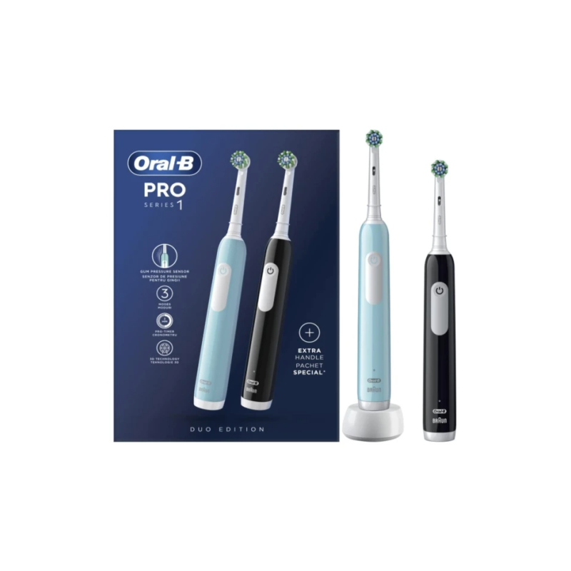 Oral-B Pro Series 1 DUO Edition Elektrinis dantų šepetėlis, Mėlyna, Juoda