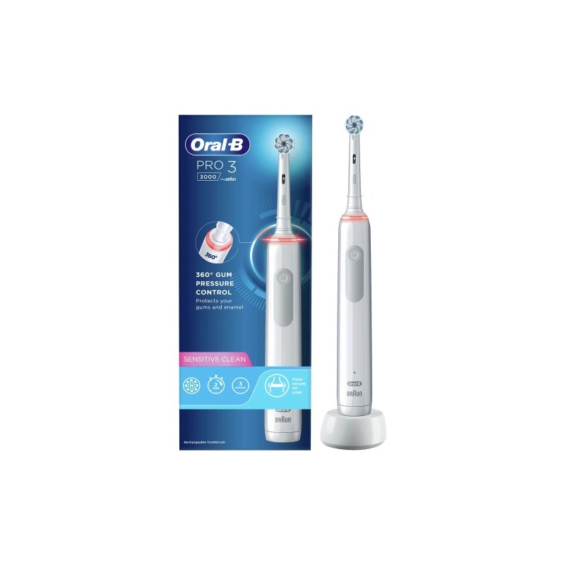 Oral-B Pro 3 3000 Sensitive Clean Elektrinis dantų šepetėlis, Balta