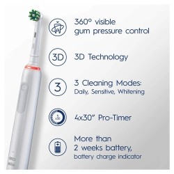 Oral-B Pro 3 3000 Sensitive Clean Elektrinis dantų šepetėlis, Balta