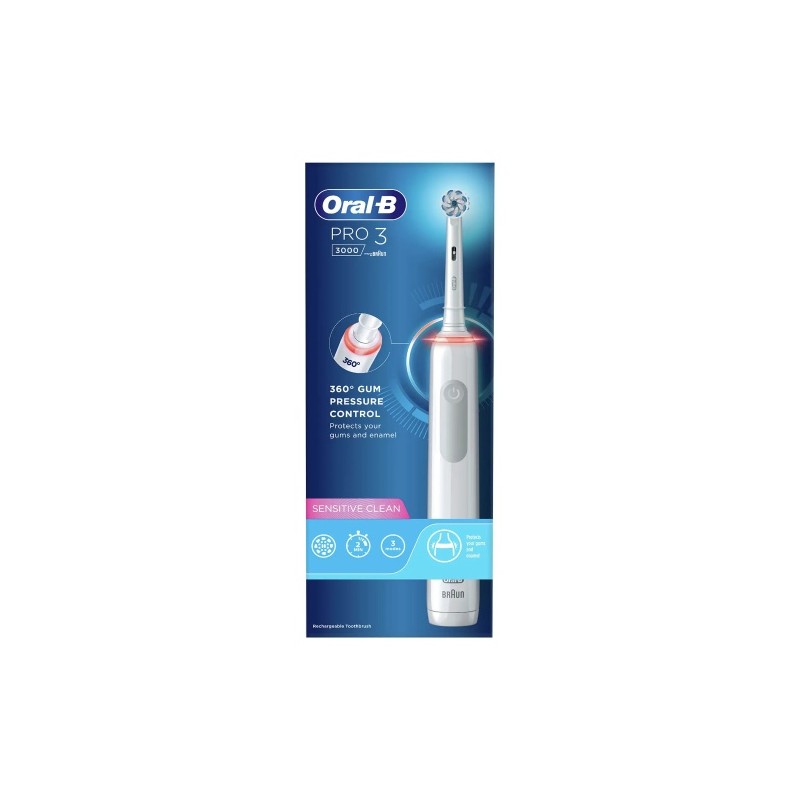 Oral-B Pro 3 3000 Sensitive Clean Elektrinis dantų šepetėlis, Balta