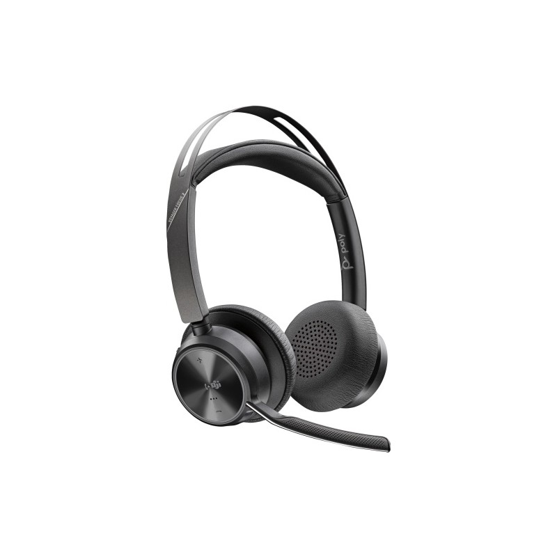 Poly Voyager Focus 2 MS Teams Belaidės ausinės, Bluetooth, USB-C/A Adapter, Juoda
