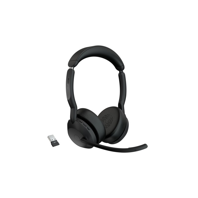 Jabra Evolve2 55 UC Stereo Link380a Belaidės ausinės, Bluetooth, USB-A, Juoda